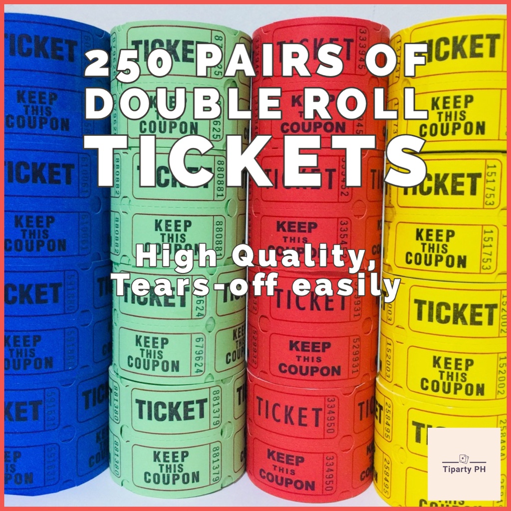 250 Red 50/50 Double Stub Raffle Tickets 