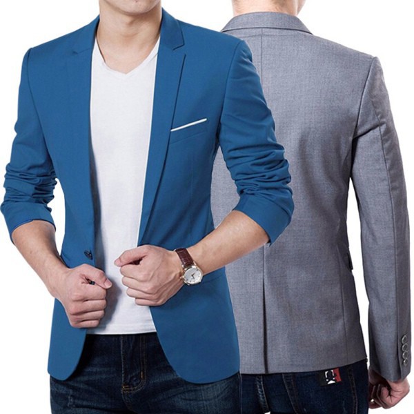 Mens Casual Fashion Long Sleeve One Button Formal Slim Fit Lapel Plaid Casual Blazer Jacket 