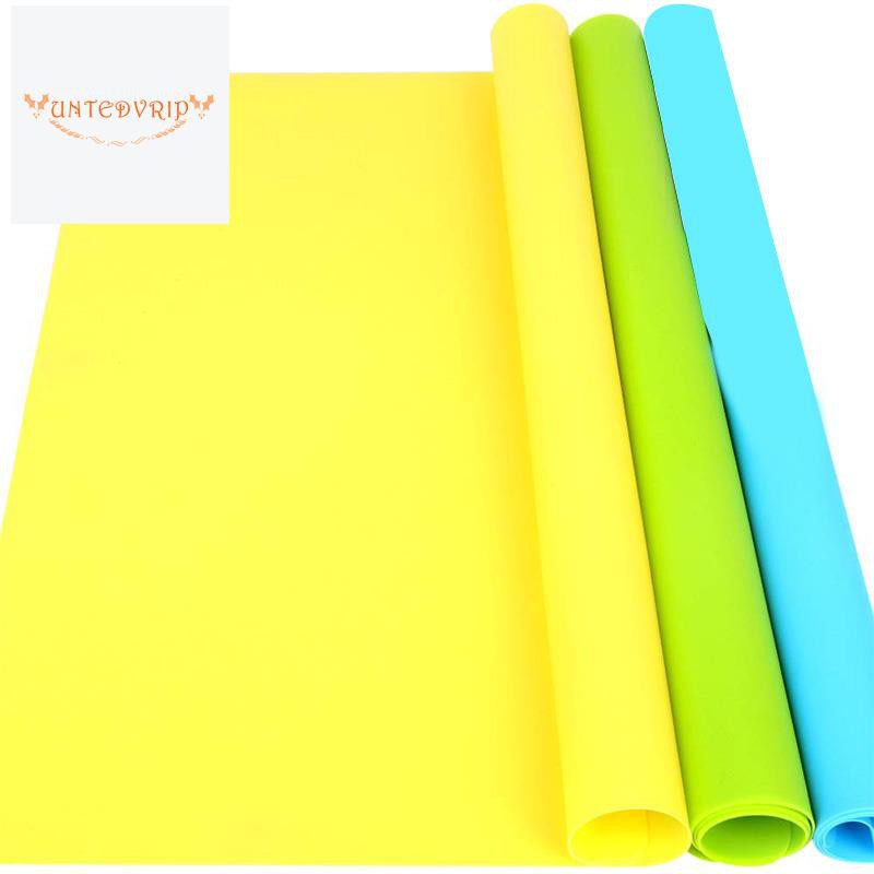 3 Pack A3 Large Silicone Mats for Crafts, 15.7 inch x 11.7 inch Silicone Craft Mat for Resin Casting Mold, Nonstick Nonslip Silicone Sheet, Heat-Resistant Mat, Blue, Yellow, Green