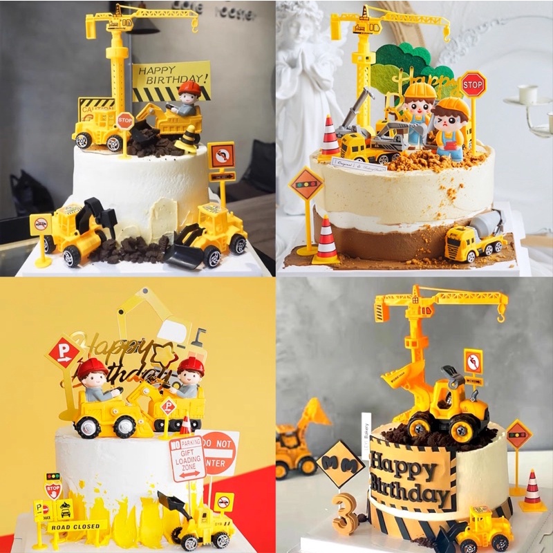 Baking Birthday Cartoon Engineering Construction Vehicles Truck Set ...