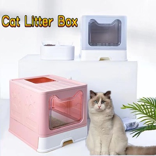 Pet Cat Litter Box Extra Large Capacity Foldable Semi-Enclosed Cat Litter Box With Drawer and Shovel