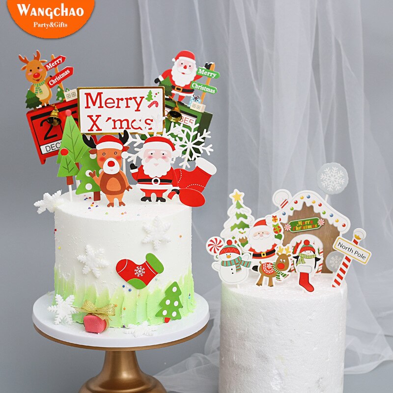 4 Styles Santa Tree Deer Snowflake Cake Decoration Merry Christmas Cake ...