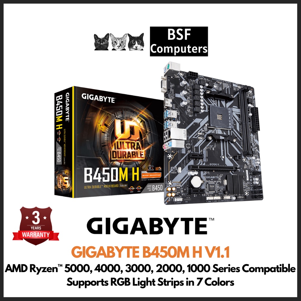Gigabyte B450M H (rev.1.1) AMD Chipset Supports AMD RyzenTM 5000/5000 G/ 3rd Gen/ 2nd Gen/1st