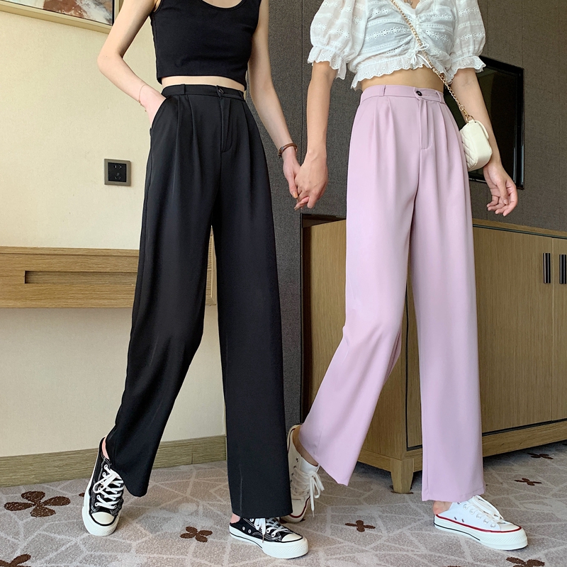 Women's Casual Long Pants High-Waist Model With Loose Straight And ...