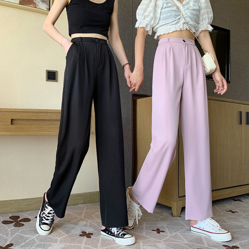 Women's Casual Long Pants High-Waist Model With Loose Straight And Korean Style Trousers 