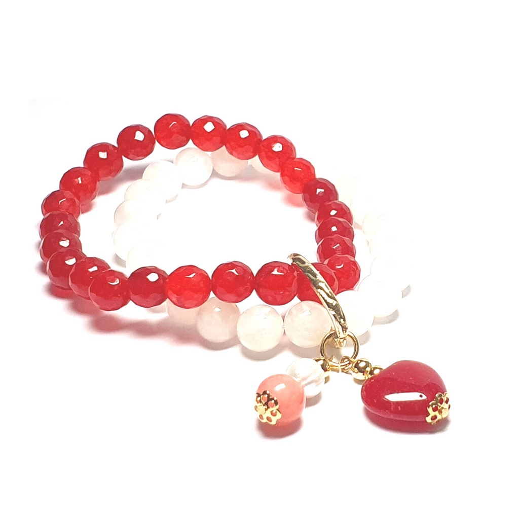 Rainbow Moonstone and Faceted Ruby Quartz Double Layer