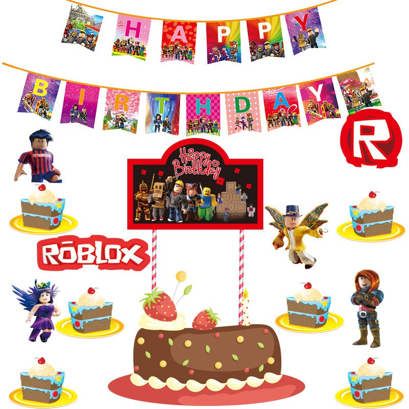 Game Roblox Theme Party Supplies Kids Birthday Banners Cake Toppers Decorations Shopee Philippines - roblox game party