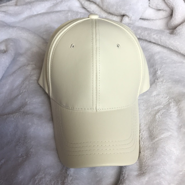 white leather baseball cap