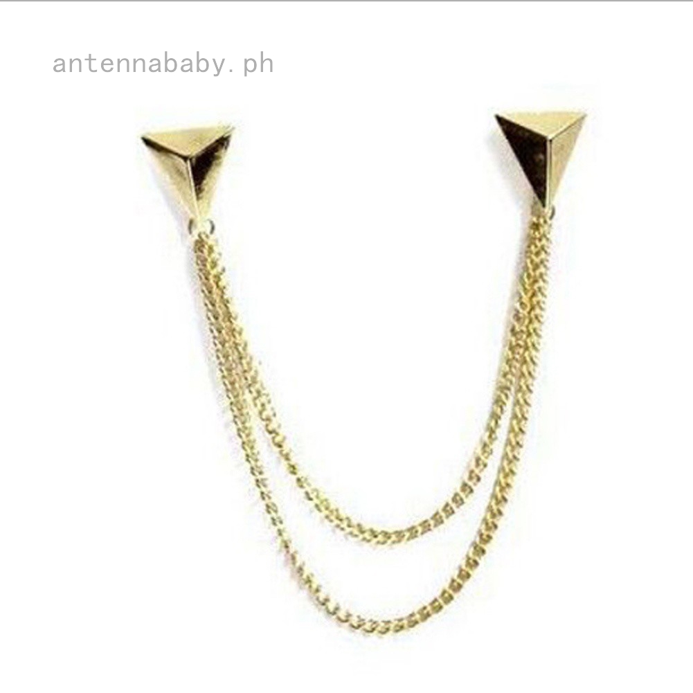 Spike Stud Triangle Blouse Shirts Collar Clip Neck Tip Brooch Pin Chain Punk 1pc