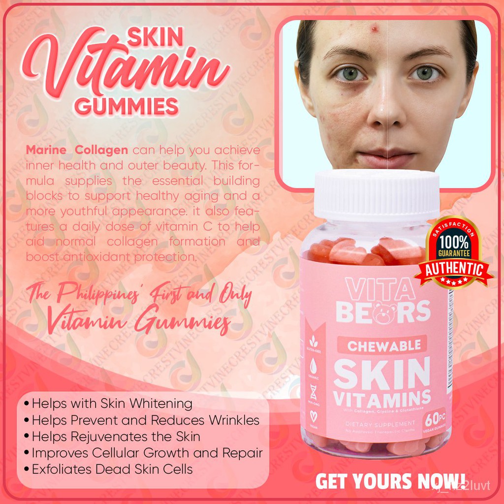 Vitabears Gummy Bears Chewable Skin Vitamin Supplement with Biotin with