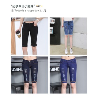 ZHI XIN Women's Tattered Ripped Skinny  fifth pants tukong jeans for women