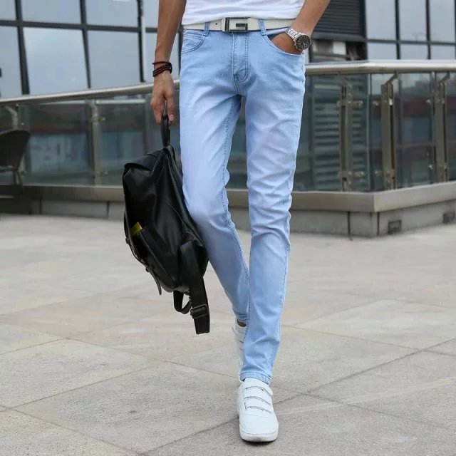 Skinny Jeans Men Summer New Slim Trousers Men S Jeans Sky Blue Korean Casual Men S Clothing Shopee Philippines