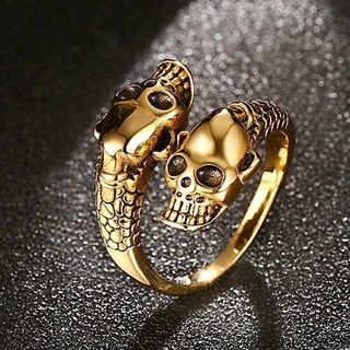 Gothic Men Skull Head Stainless Steel Green Crystal Band Finger Rings Jewelry 