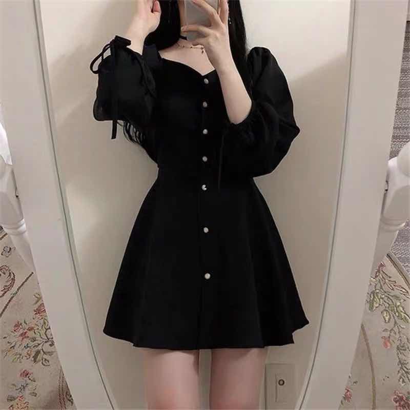 LVLIN Korean Style Off Shoulder Elegancy Dress Long Sleeve Button Down