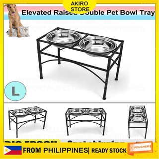 Elevated Dog Bowl Table Double Raised Dog Pet Feeder Bowl Stainless Steel Food Water Stand  Tray