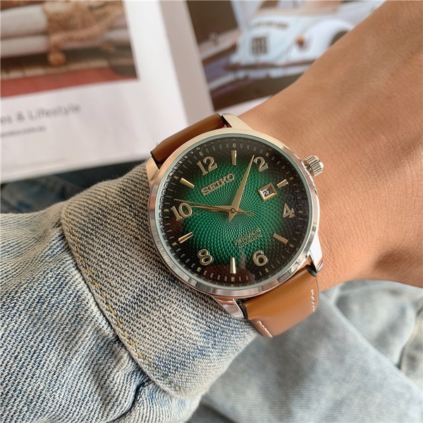Seiko men's quartz watch with green / classic / brown leather dial | Shopee  Philippines