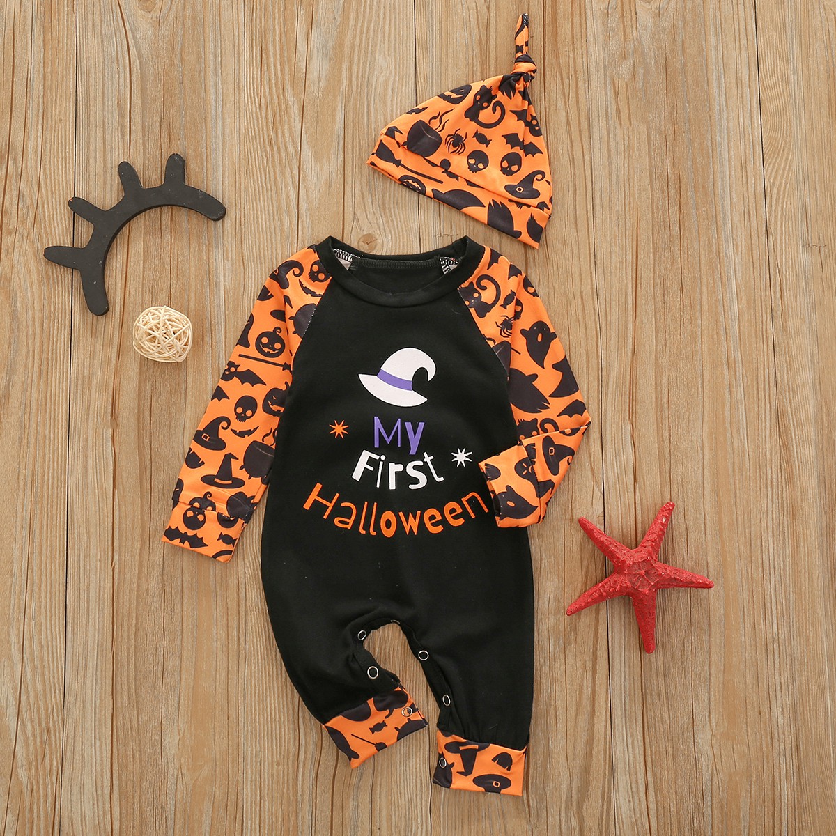 Mu Newborn Baby My First Halloween Outfit Set Long Sleeve Letter Print Romper And Hat Set Fashion 2 Piece Outfit Set Shopee Philippines
