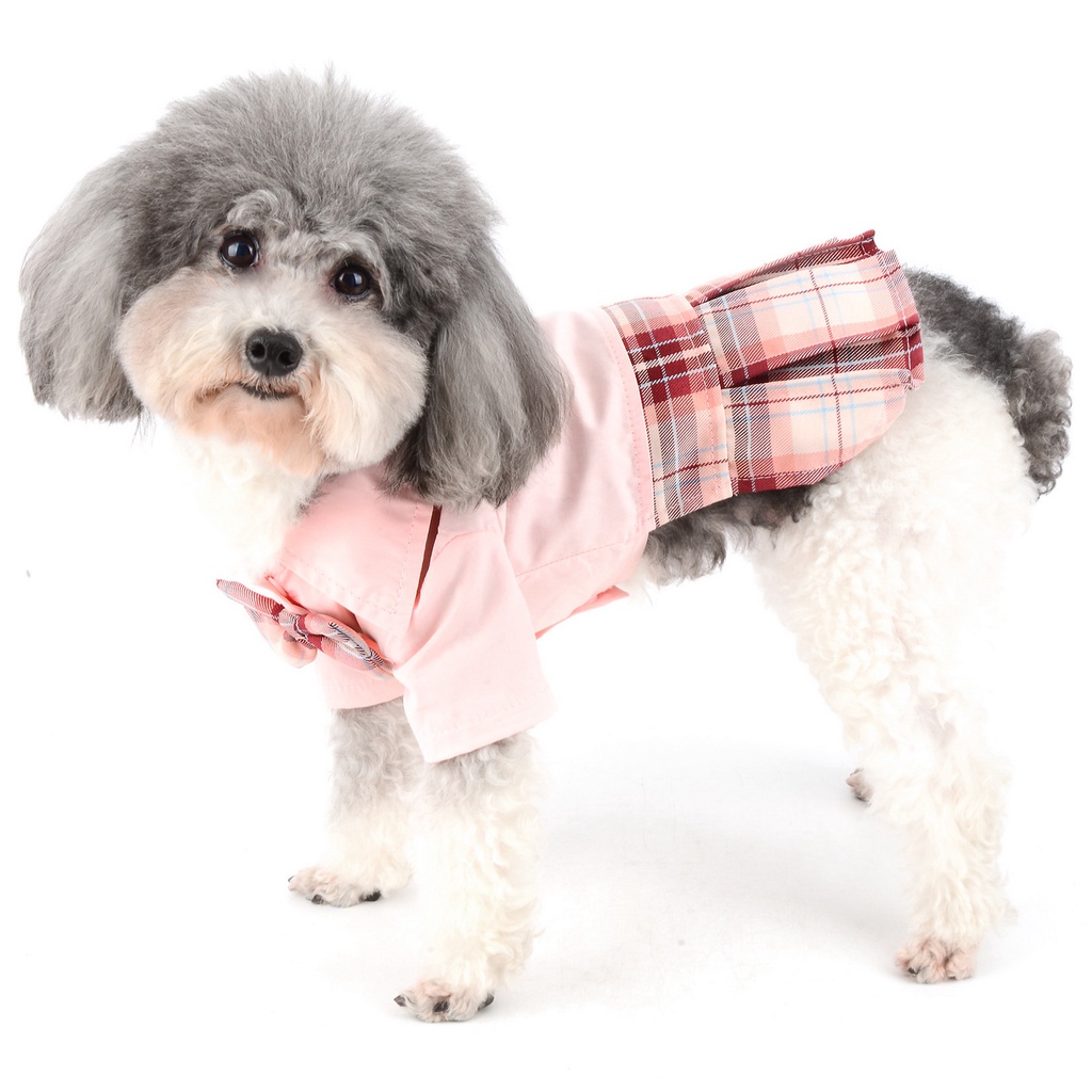 Dog Dress Student Outfits for Small Dogs Girls Summer Shirts with Plaid Skirt One Piece Apparel for Cats Puppies Chihuahua Female Clothes