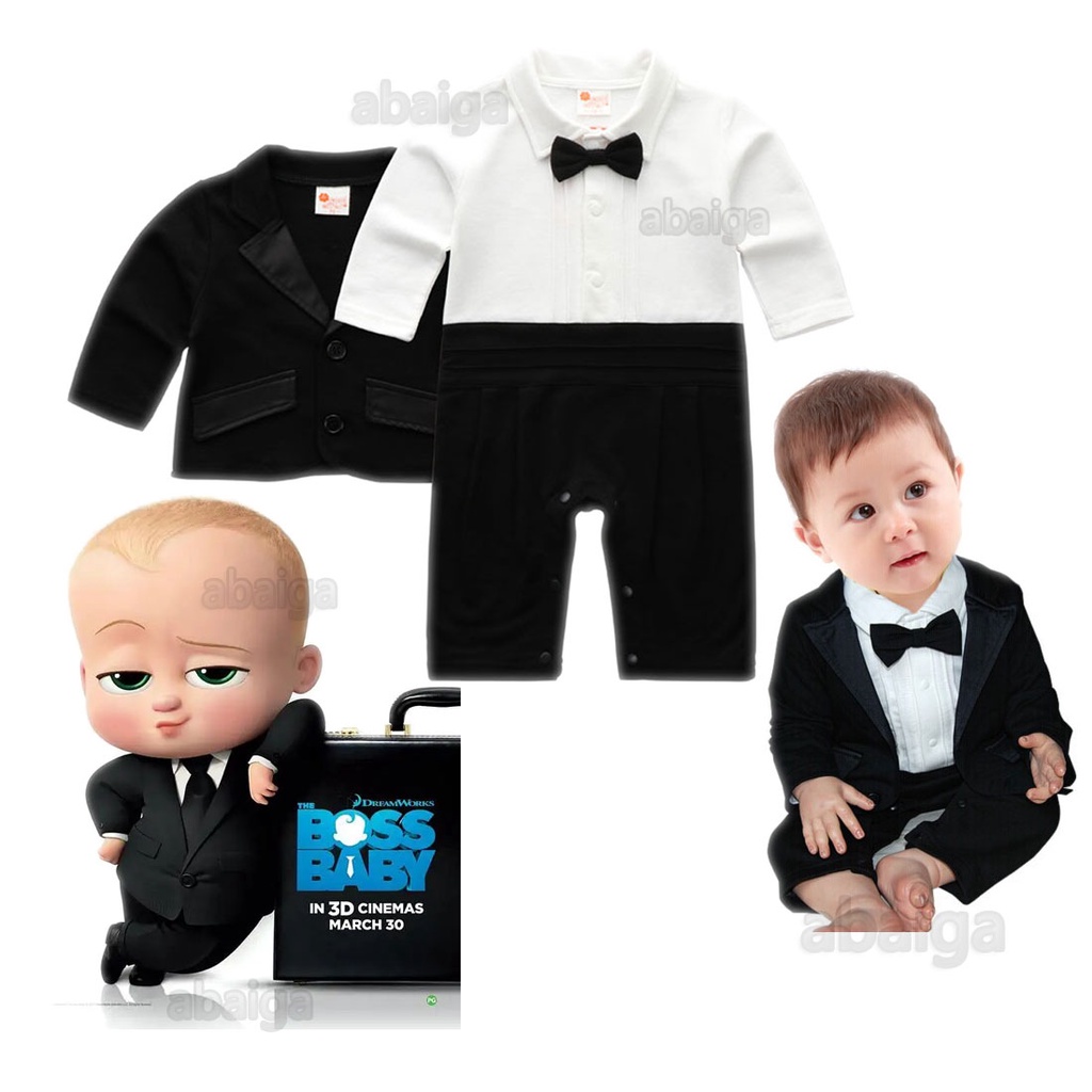 Newborn Boss Baby Outfit for Christening Coat Romper Bow Tie Set Infant Boy 1 Year Old Baby Boss