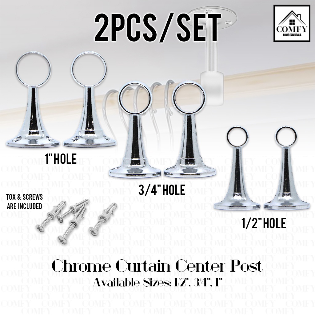 (2PCS/SET) Chrome Curtain Rod Pipe Holder Center Post Wall Mounted 1/2