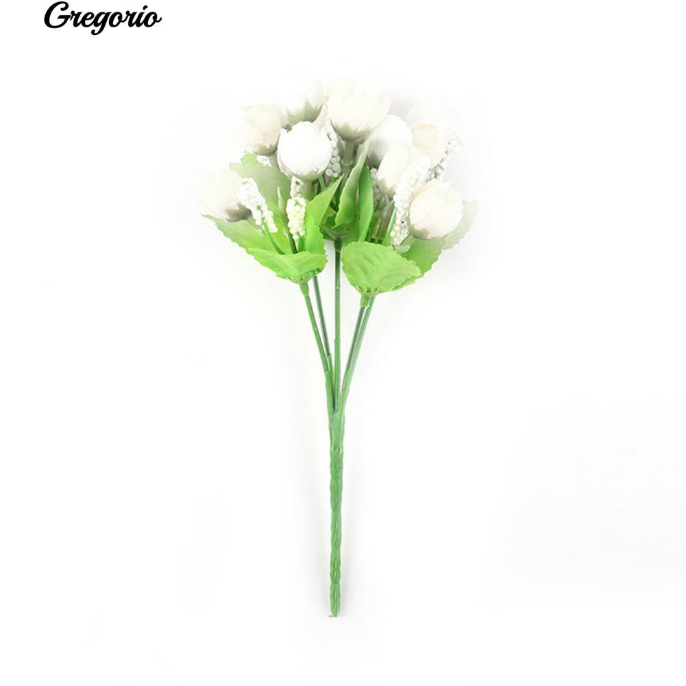 COD!Gregorio 1Pc 15 Heads Artificial Rose Silk Flower Camellia Peony Bouquet Party Room Decor