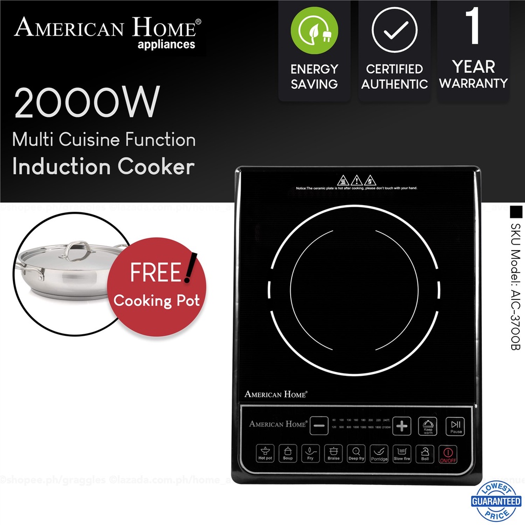 American Home Induction Cooker with Free Stainless Steel Cooking Pot