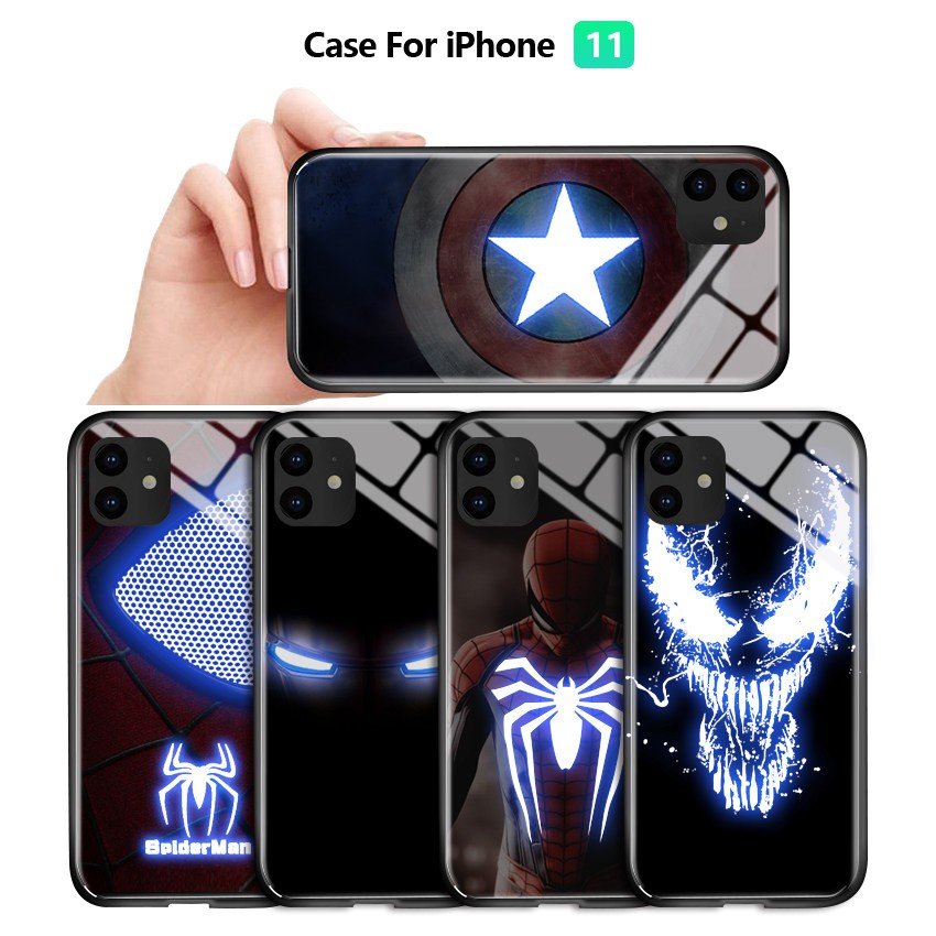 For Iphone 11 Pro Xs Max Xr 8 7 6 6s Plus X Led Flashing Marvel Case Ironman Spiderman Venom Casing Tempered Glass Cover For Iphone 12 Pro 12 12 Mini 12 Pro Max Casing Shopee Philippines