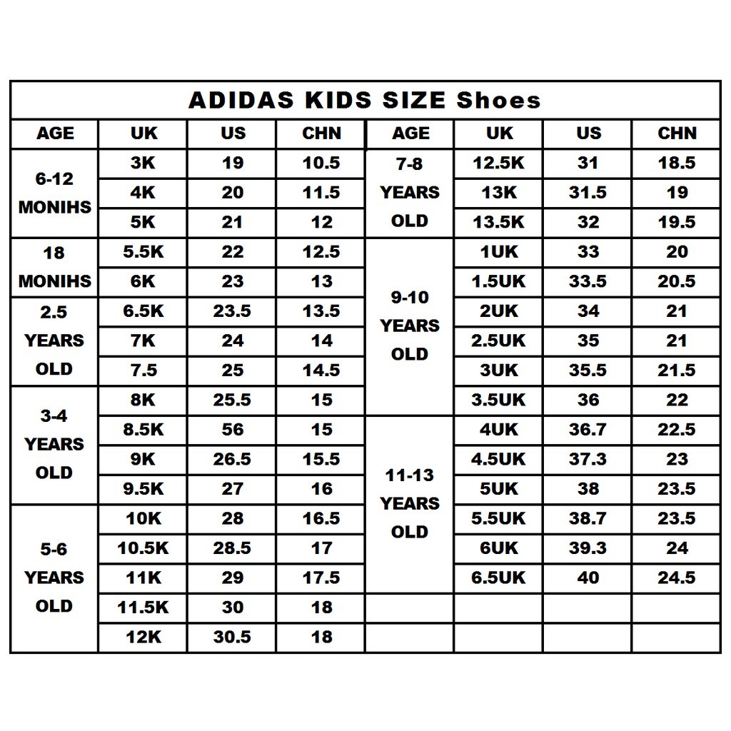 adidas kids size