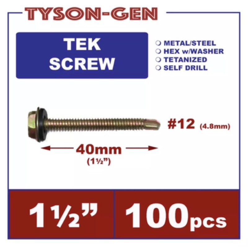 100pcs Tekscrew for Metal 12 x 40mm ( 1 1/2” ) Self drilling Teks