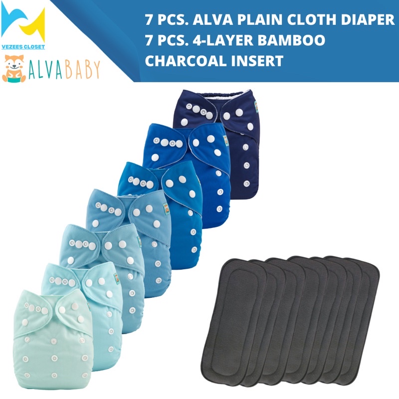 Alva Cloth Diaper 7 Pcs. with 4Layer Bamboo Charcoal Insert Alva plain
