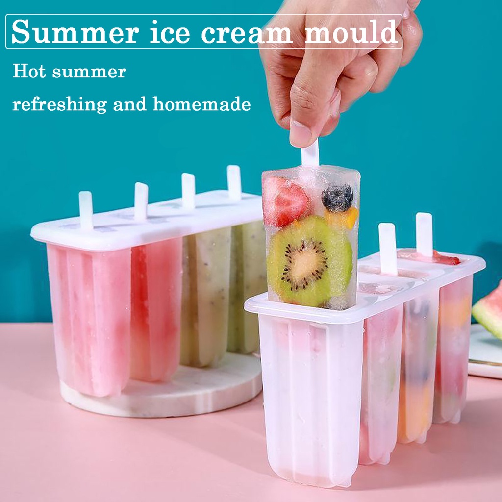 1 Set 4 Cells Plastic Frozen Popsicles Mold /Creative DIY Cute Popsicle ...