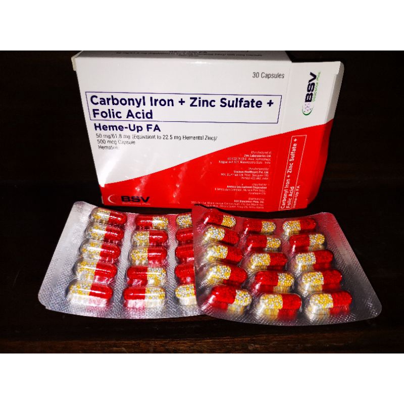 HemeUp FA Carbonyl iron + Zinc sulfate, + Folic acid 30 Capsules per