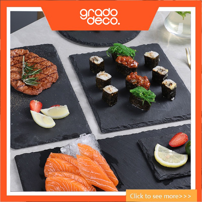 Natural Rock Plate Restaurant Steak Sushi Display Dishes Black Slabstone Barbecue Pan Banquet Rock Plate Serving Dishes