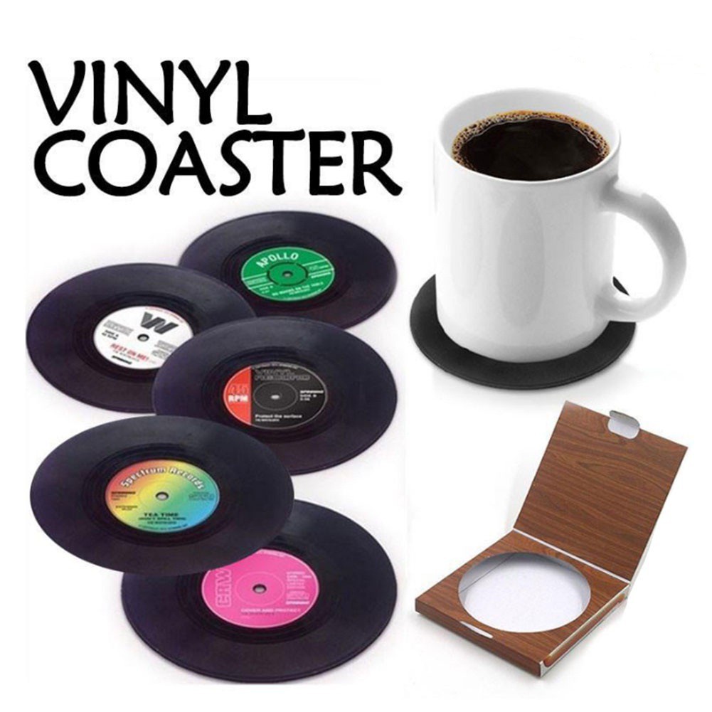 6 Pcs/Set Vinyl Retro Disk Drink Coaster Shopee Philippines