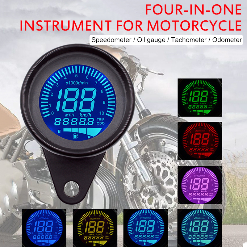 Motorcycle Speedometer Multifunction LCD Digital Odometer Tachometer