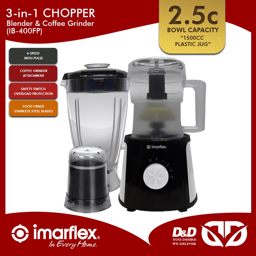 Imarflex IB400FP 3In1 Chopper Blender And Coffee Grinder (1500cc 400W) Shopee Philippines