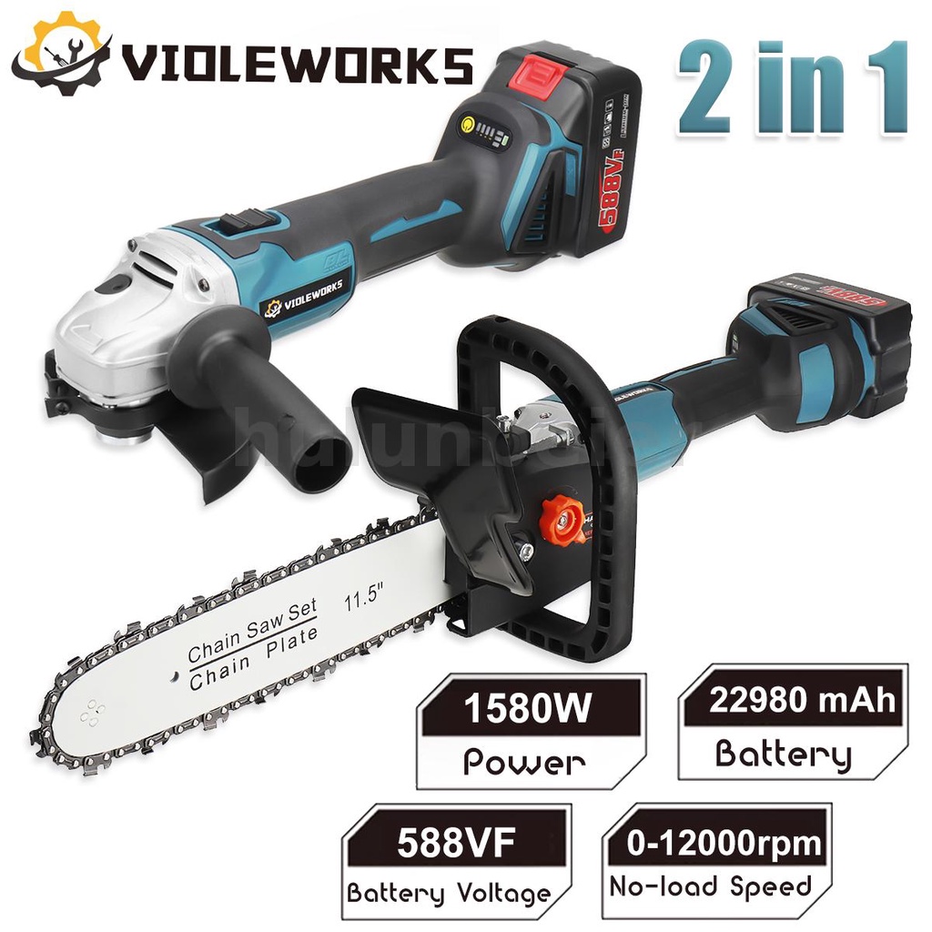 3 Gear Brushless 2 in 1 Electric Angle Grinder Chainsaw 588VF 12000rpm Multifunction Woodworking