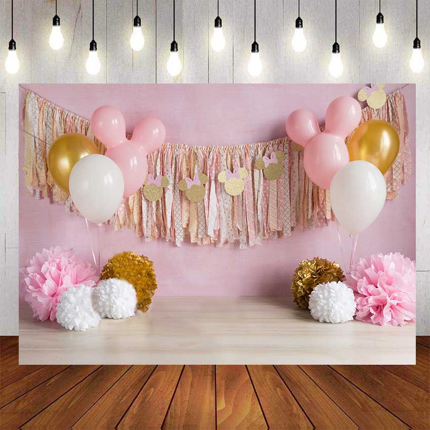 3D Pink Gold Minnie Heads Balloons For Princess Girls One Year Old Backdrop  For Photography Baby Shower Kids Birthday Background Birthday Party Decor |  Shopee Philippines