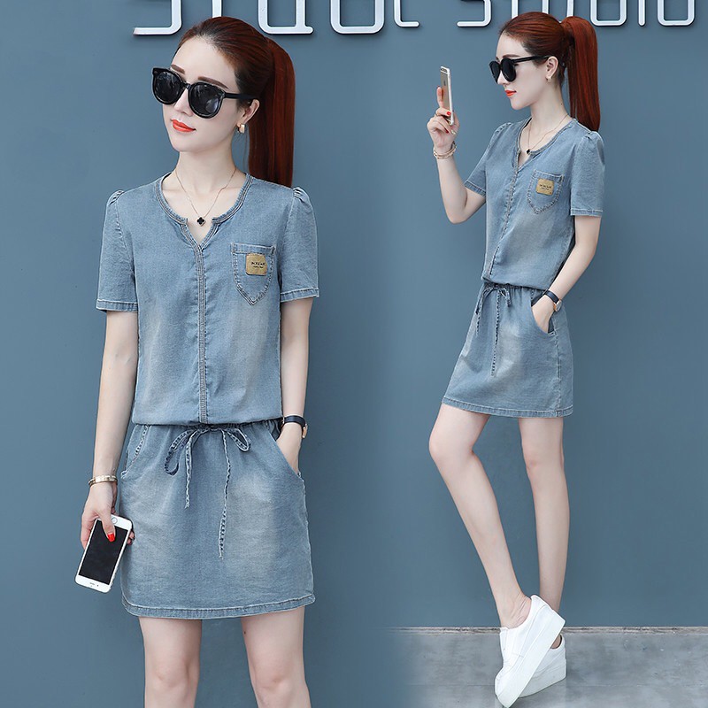 denim dress with patches