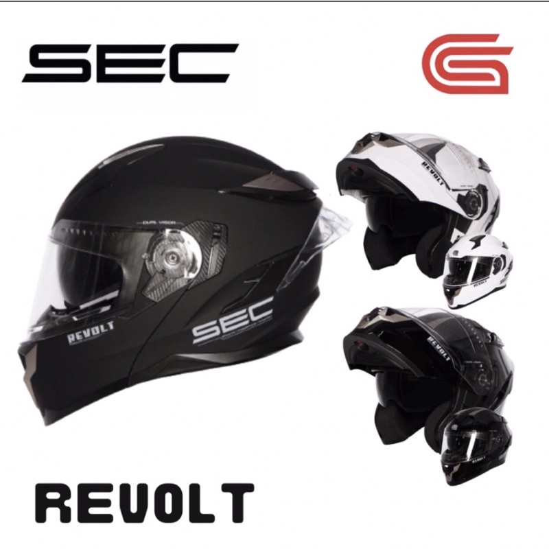 SEC Revolt Modular Dual Visor Helmet with (Free Smoke Lens and Free