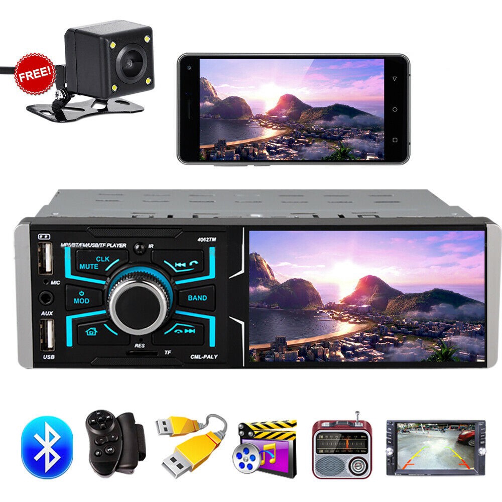 Single 1DIN 4.1/" HD Car Stereo Video MP5 Player BT FM Radio AUX USB SD TF Camera