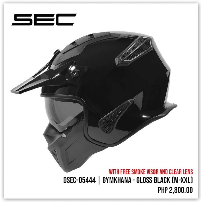 New SEC Gymkhana Helmet Convertible from Full Face to Half Face