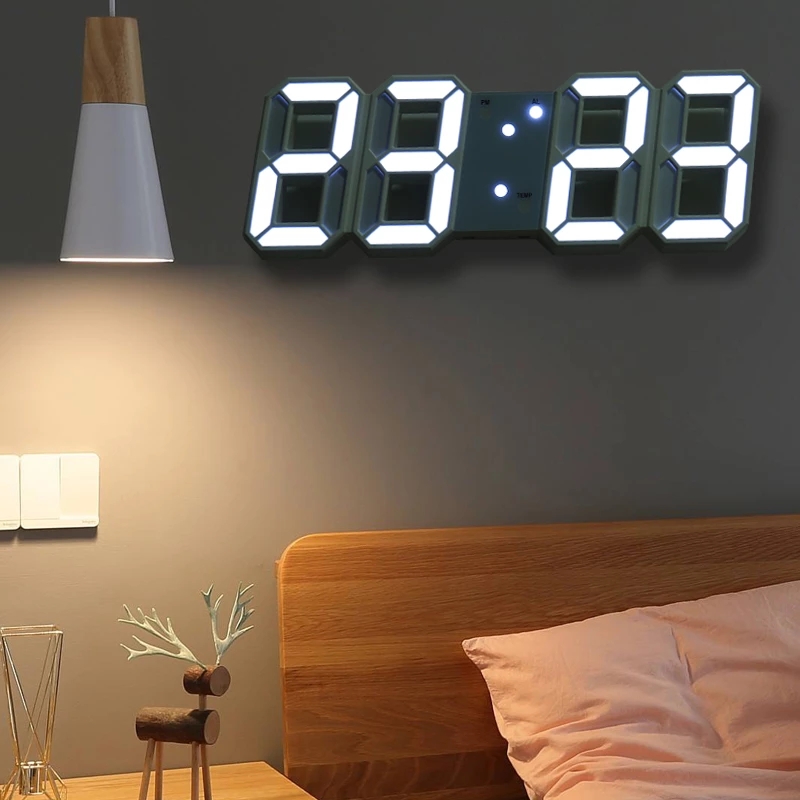 3D Modern LED Light Auto Digital Wall Alarm Clock/Temperature Date