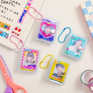 AMA 2 Inch Mini Card Bag with Chain Korea Cute Photo Album Transparent ID Card Holder Keychain Bag Collect #8