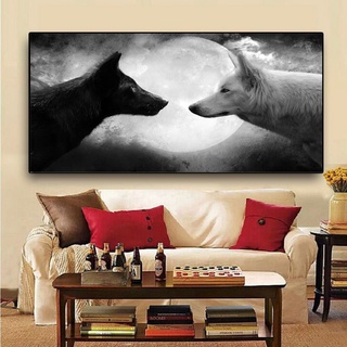 Full Moon Night Forest Wolf Wall Art Painting Canvas Printed No Framed 5 Pcs 