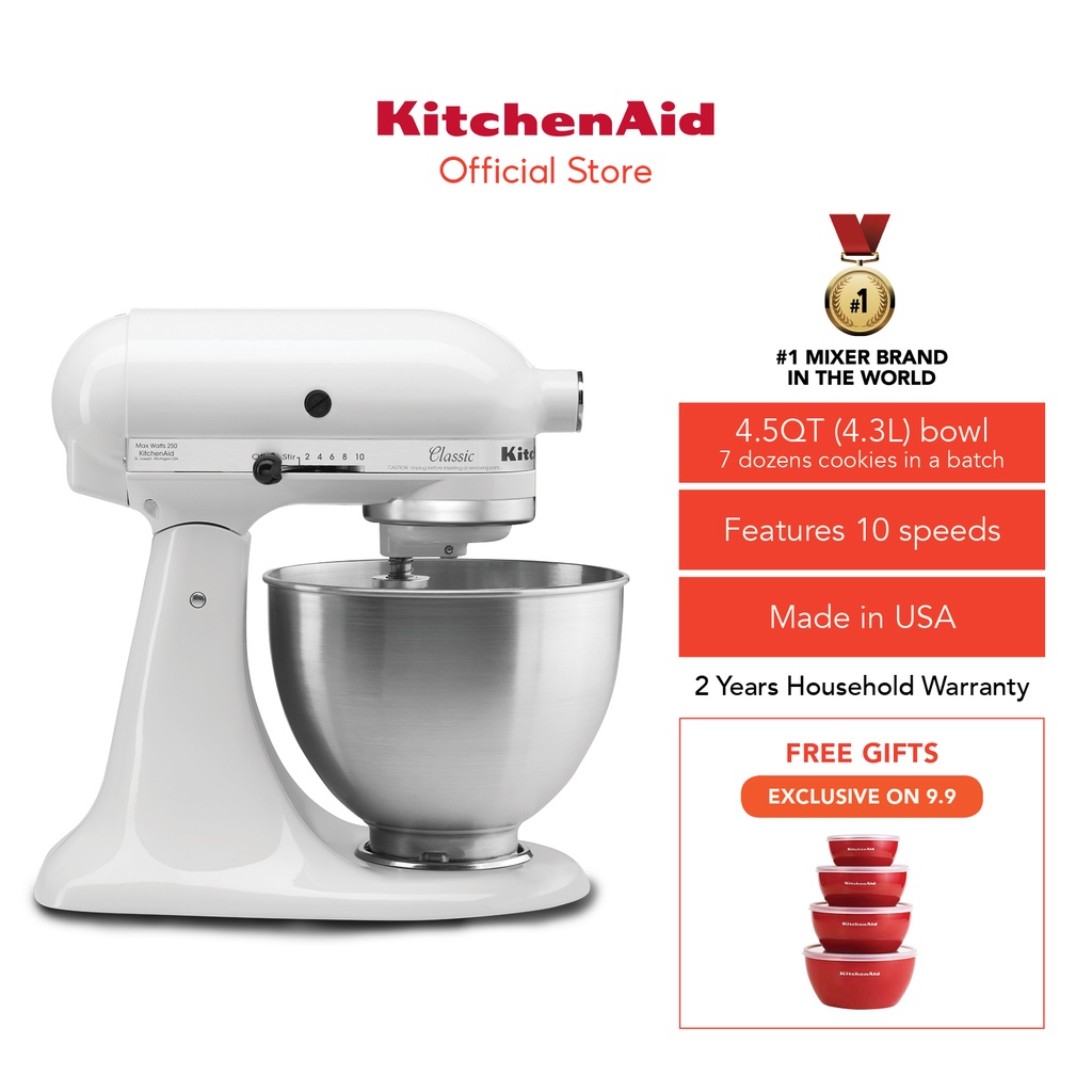 KitchenAid 4.5QT (4.3L) Classic Stand Mixer 220 V for baking with Prep