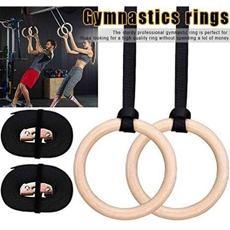 1 Pair Wood Gymnastic Ring Olympic Strength Training Gym Rings Wooden Max 350kg 