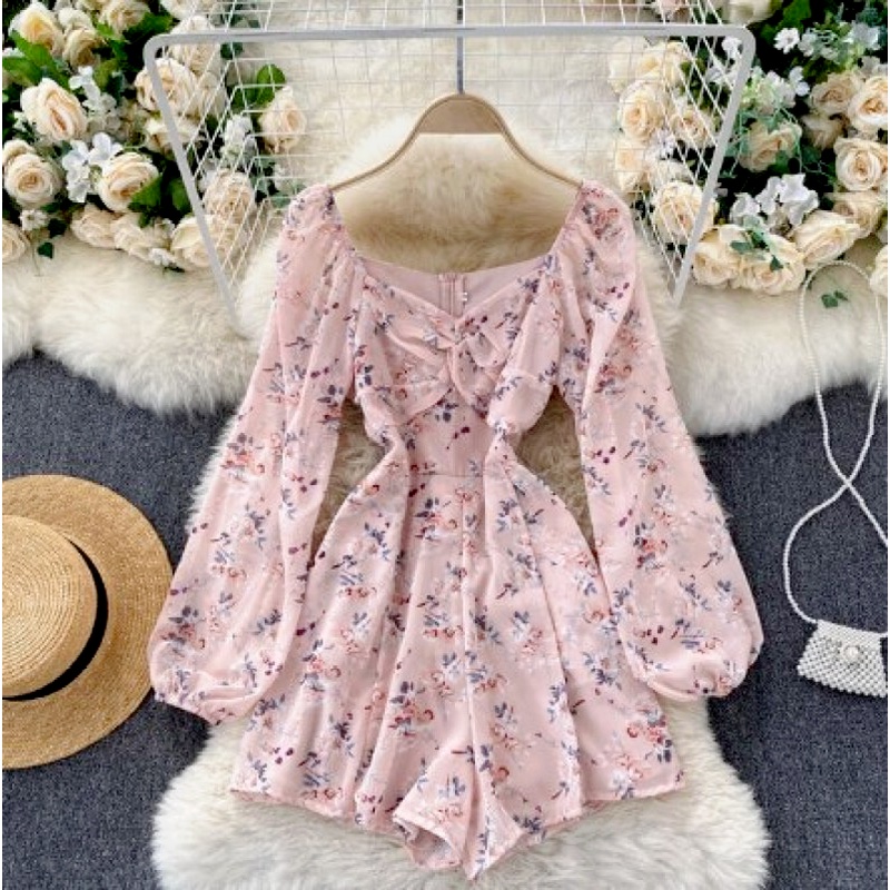 Rompers Autumn Boho Print Holiday Wide Leg Short Rompers Korean Floral
