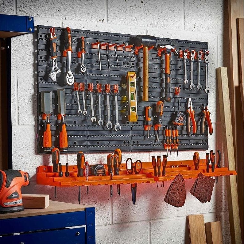 Tool Hanging Board Garage Wall Tool Rack Pegboard + Shelf Tools