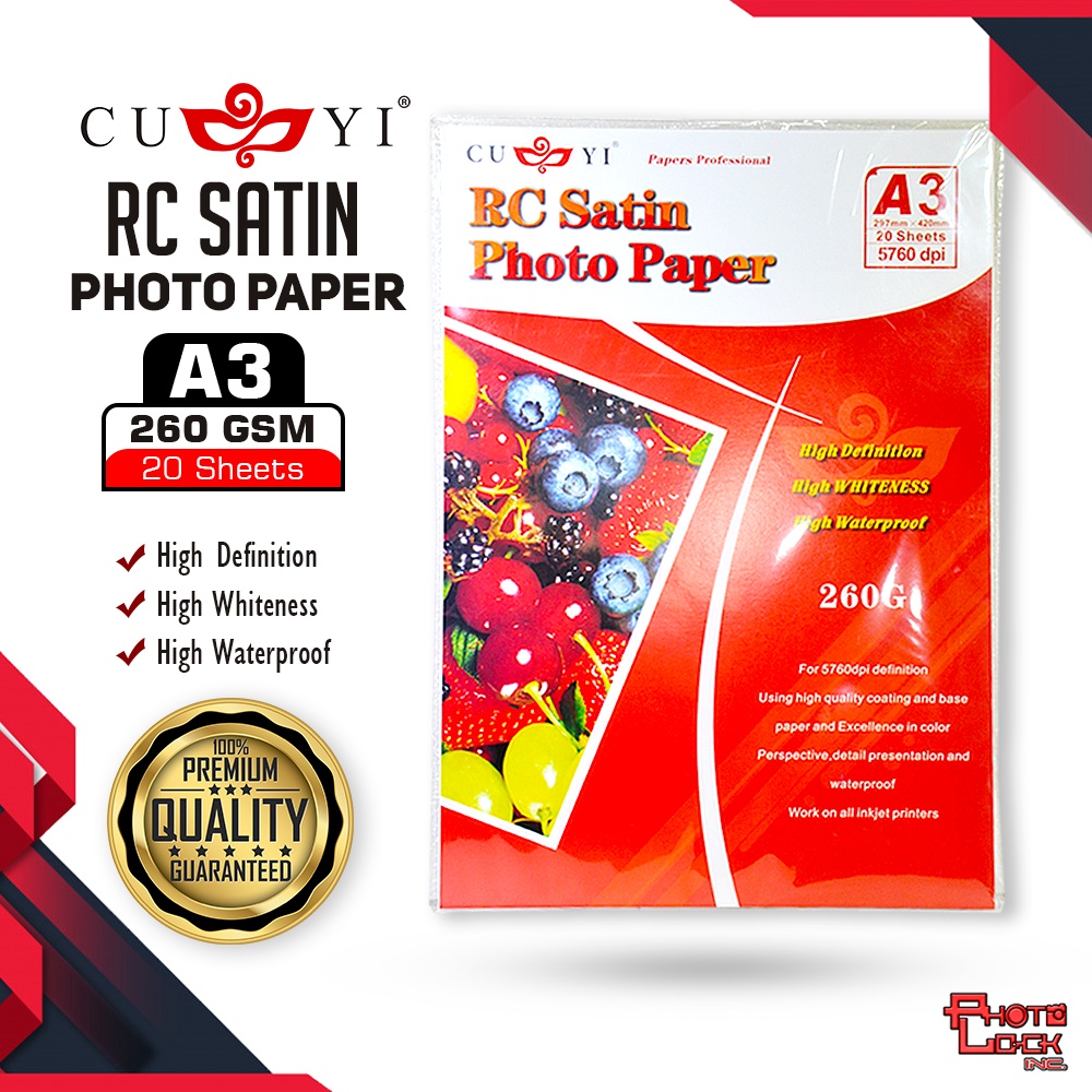 260gsm CUYI RC Satin Photo Paper A3 Size (20sheets) Shopee Philippines